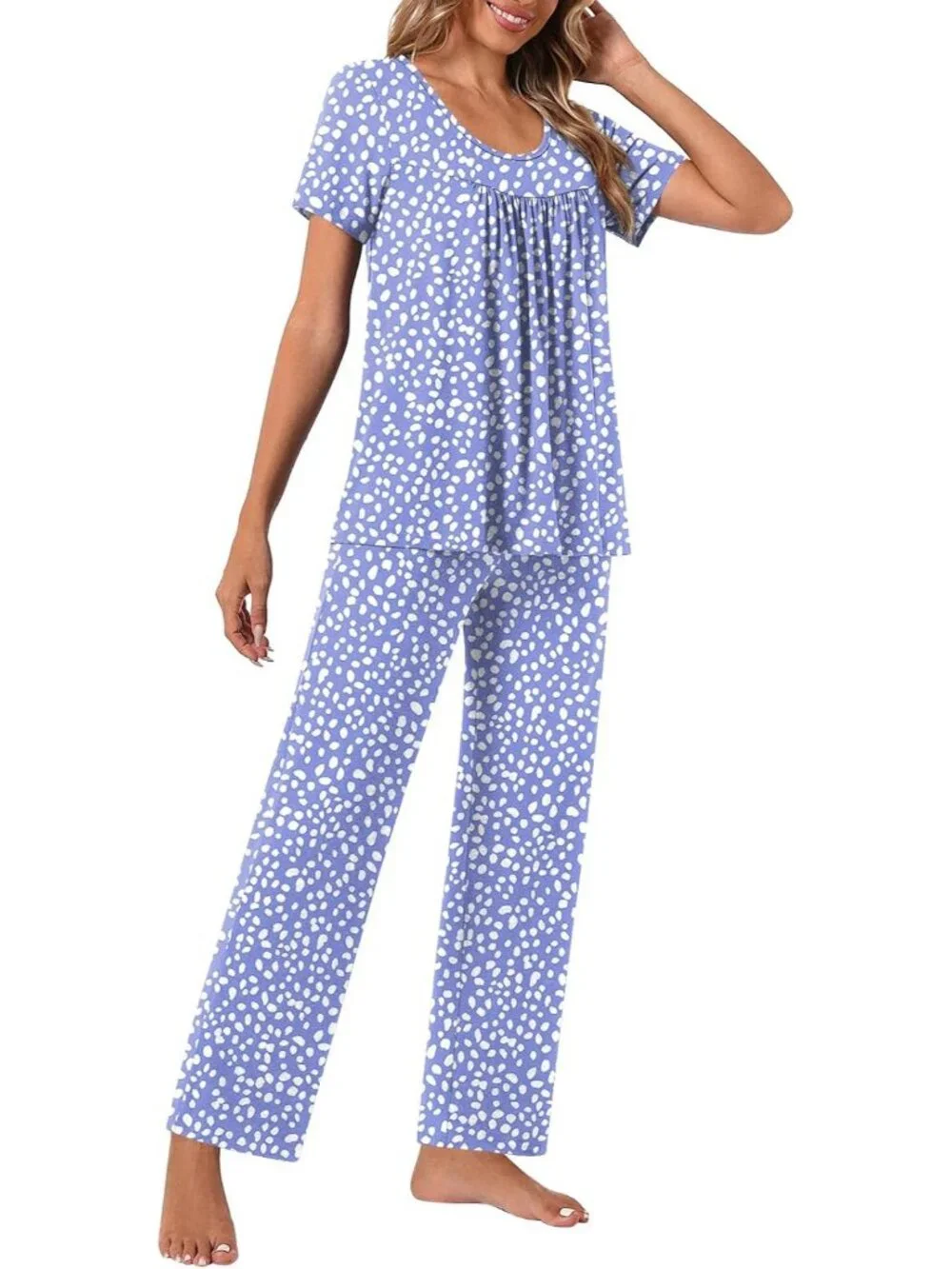 Women's Blue Flowers Loungewear 2 Piece Pajama Sets Sleepwear with Pockets